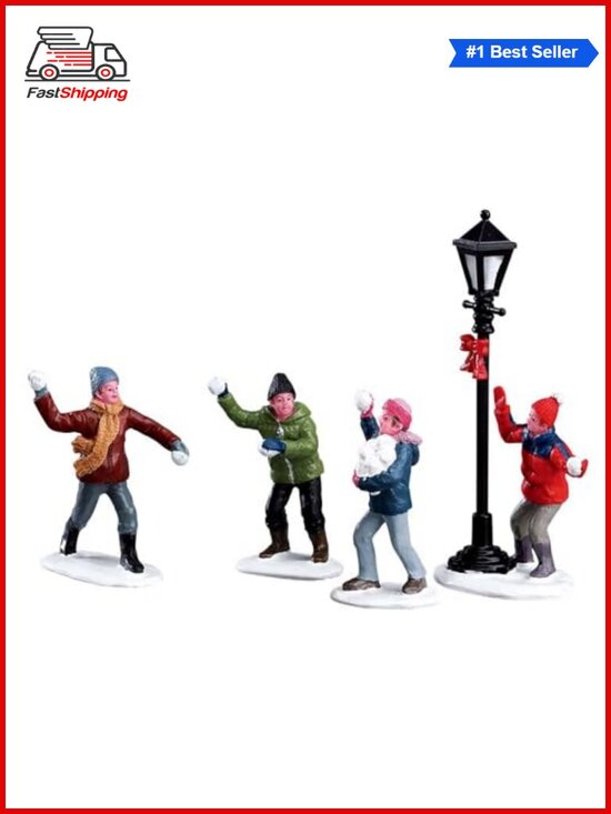 Other - 🎅 Collectible Christmas Village Snowball Fight Light Post Figurine Polyresin
